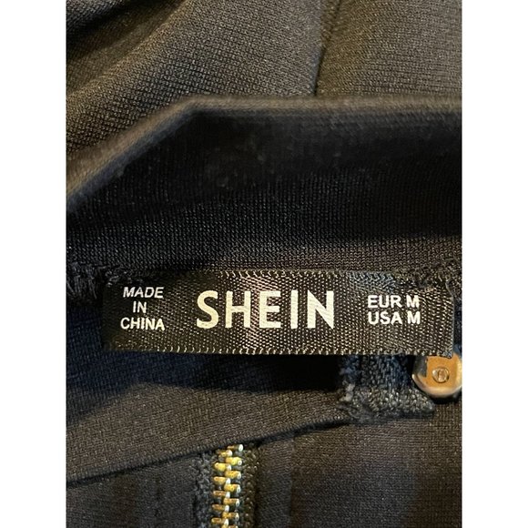 SHEIN Womens Bodycon Dress Zip Front Contrast Reflective Tape Black Size Medium - Picture 10 of 12